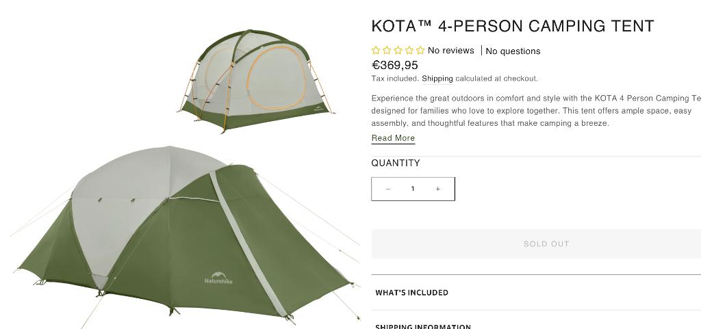 NIEUW - 4 persoons tent met 2 voortenten - Naturehike Kota 4, Caravans en Kamperen, Tenten, Ophalen of Verzenden, Nieuw, Tot en met 4