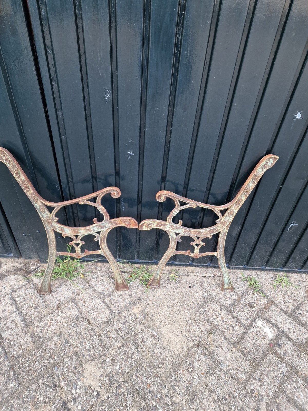Gietijzeren Zijkanten Tuinbank., Tuin en Terras, Tuinbanken, Gebruikt, Metaal, Ophalen