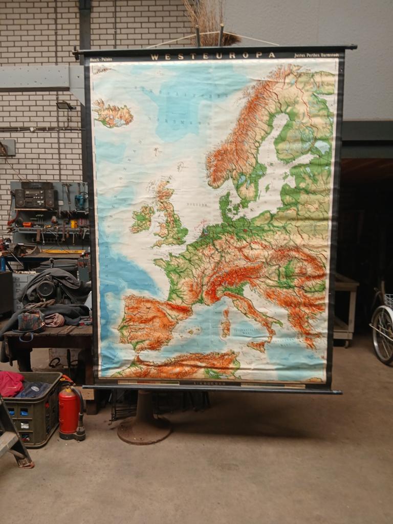 Vintage schoolkaart West-Europa 200x172 cm, Boeken, Ophalen, Europa Overig, Haack-Painke, Justus Perthes Darmstadt, 1800 tot 2000