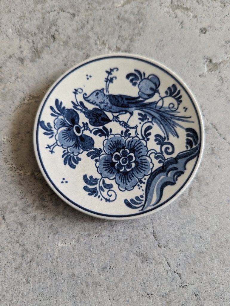 Royal Goedewaagen Delfts Blauw Wandbordje Vogel Bloem, Ophalen