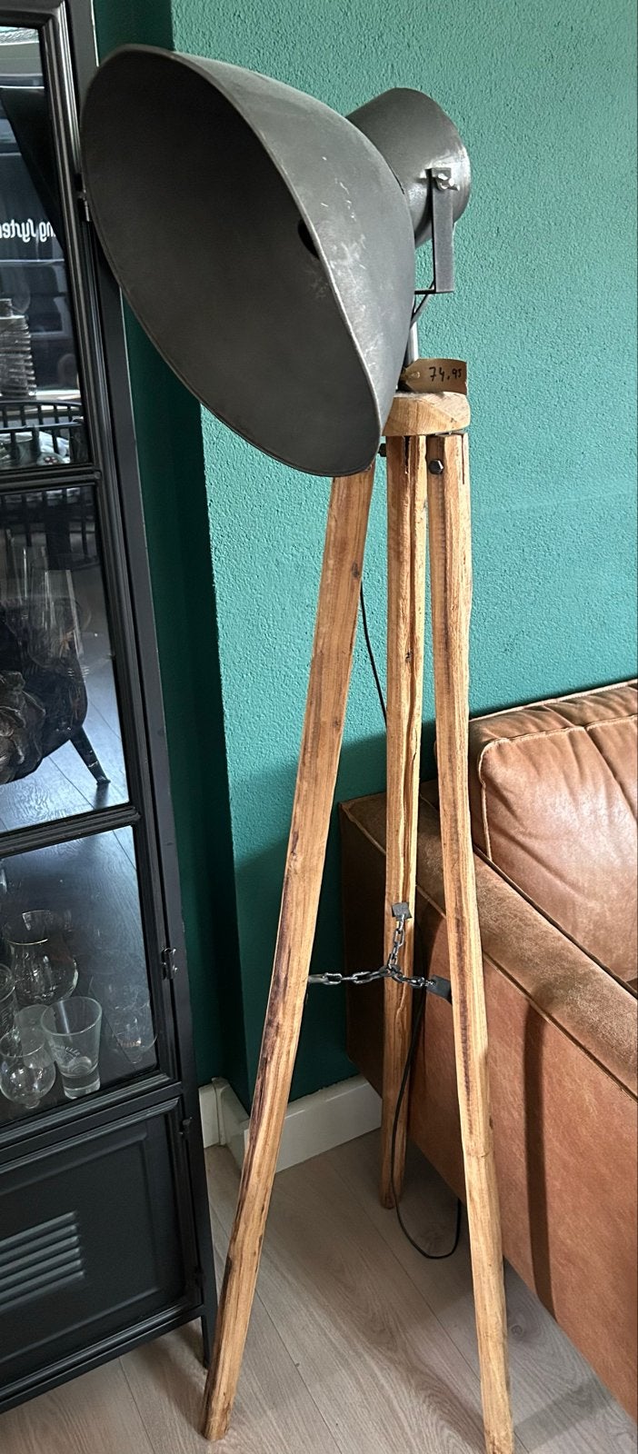 Robuuste Brocante Vloerlamp met Houten Statief, Ophalen, Gebruikt, 100 tot 150 cm, E27 (groot)