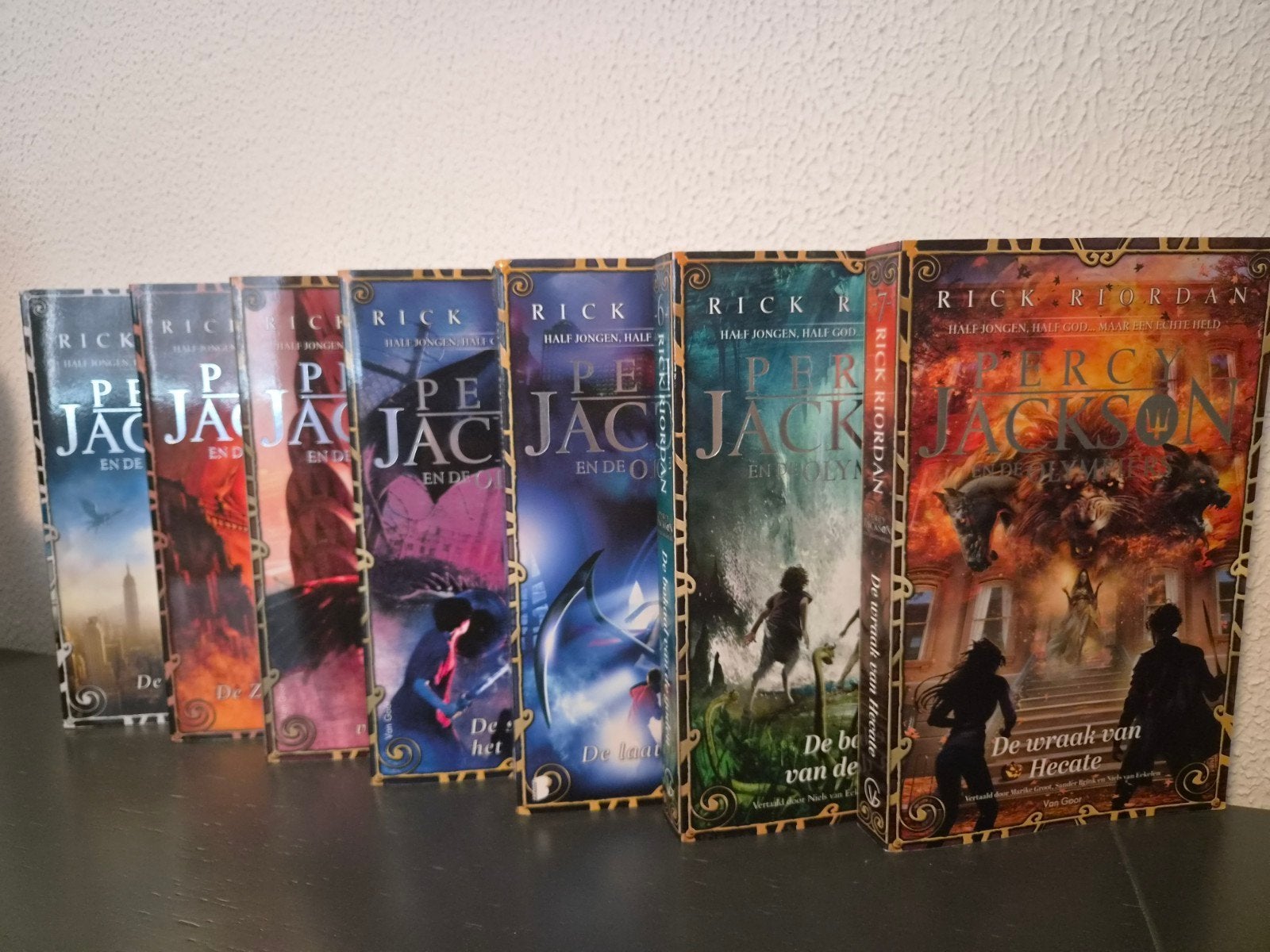 Percy Jackson boeken (7 delen) Rick Riordan, Ophalen of Verzenden, Zo goed als nieuw, Rick Riordan