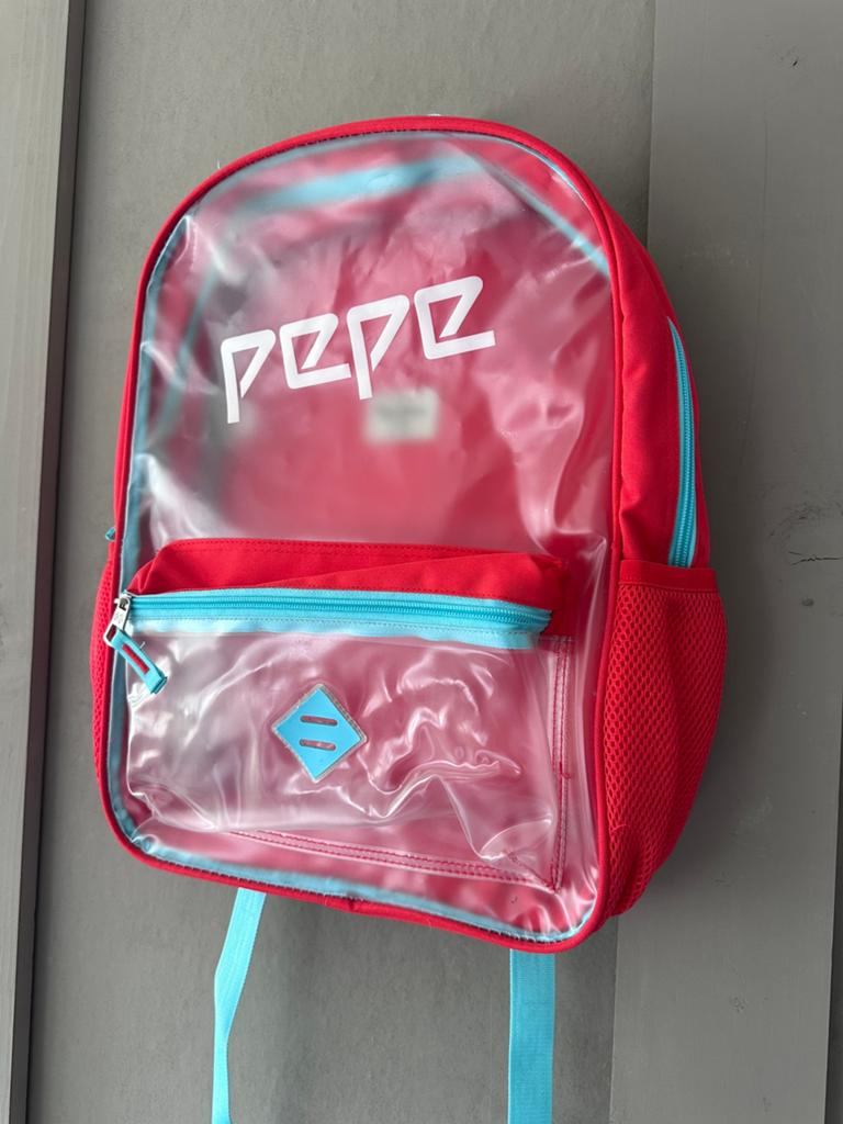Pepe jeans vintage look doorzichtige rugtas rugzak rood, Ophalen of Verzenden, Zo goed als nieuw, Overige merken, 30 tot 45 cm