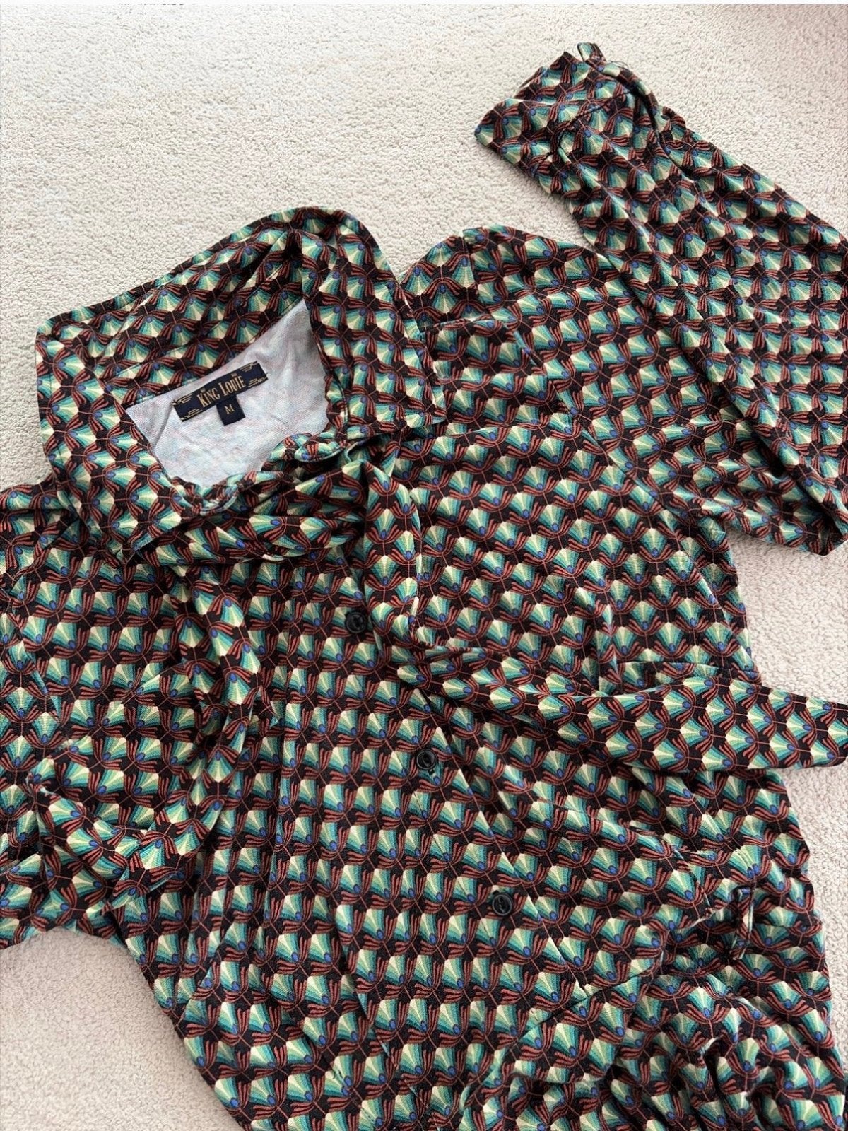 King Louie Jurk met geometrische print - Maat M, Maat 38/40 (M), Bruin, Verzenden, Zo goed als nieuw