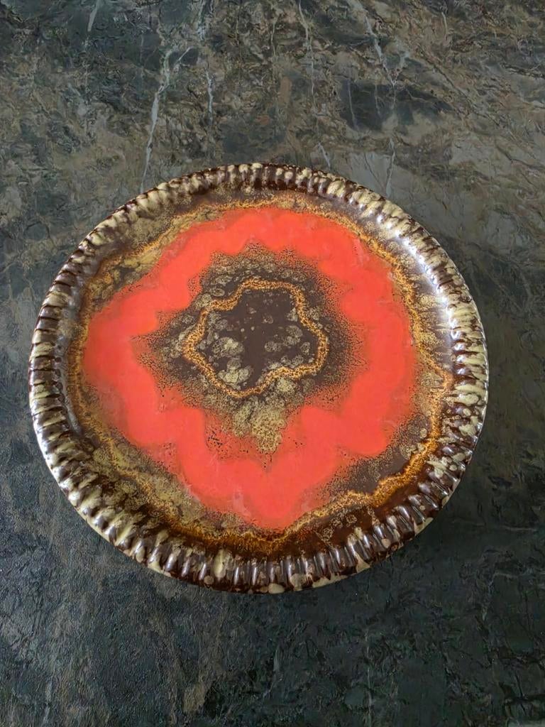 6x vintage Keramiek gebaksbordje Oranje Bruin Fat Lava Stijl, Ophalen of Verzenden