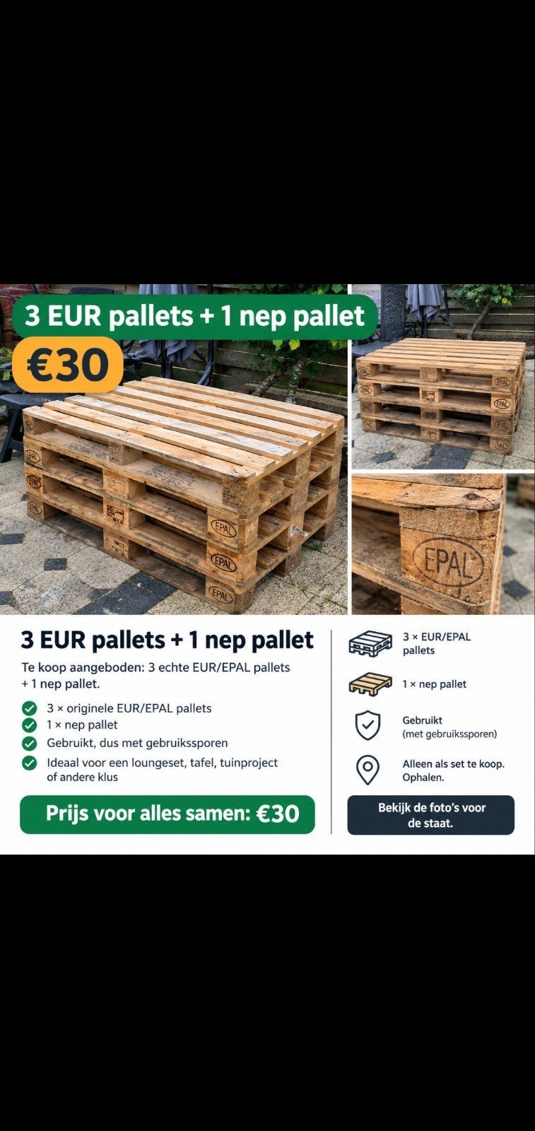 eur/ epal, Doe-het-zelf en Verbouw, Ophalen, 50 mm of meer, Pallet, Minder dan 200 cm