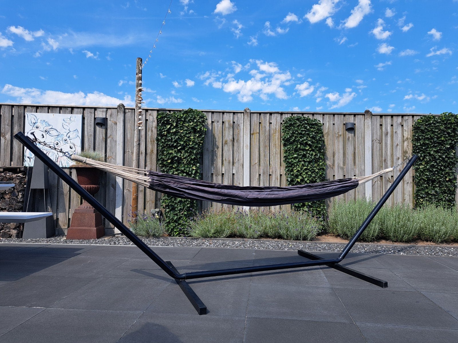 metalen frame demontabel met hangmat, Tuin en Terras, Hangmatten, Ophalen, Zo goed als nieuw, Eenpersoons, Inklapbaar
