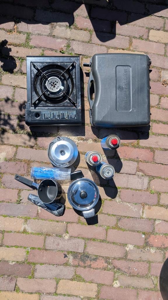 Complete Camping Kookset: Kooktoestel, Gas, Bestek, Pannen, Caravans en Kamperen, Ophalen, Gebruikt