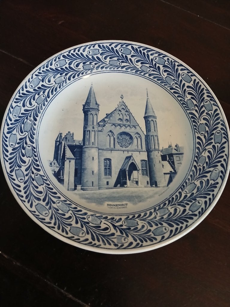 Delfts blauw bord met afbeelding Binnenhof Den Haag,21cm, Antiek en Kunst, Ophalen of Verzenden