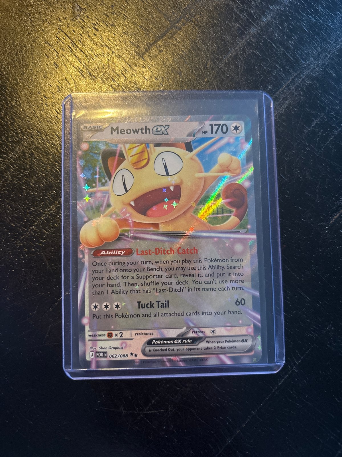 Meowth ex 062/088 Pokémon kaart - Foil, Ophalen of Verzenden, Zo goed als nieuw, Losse kaart, Foil