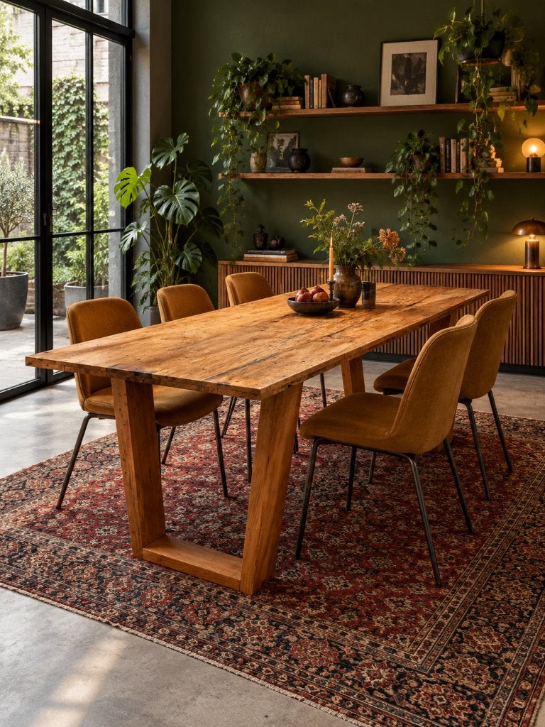 Unieke lange, smalle design eettafel 243cm massief hardhout, Vintage, gerecycled, Vijf personen of meer, Rechthoekig, Overige houtsoorten