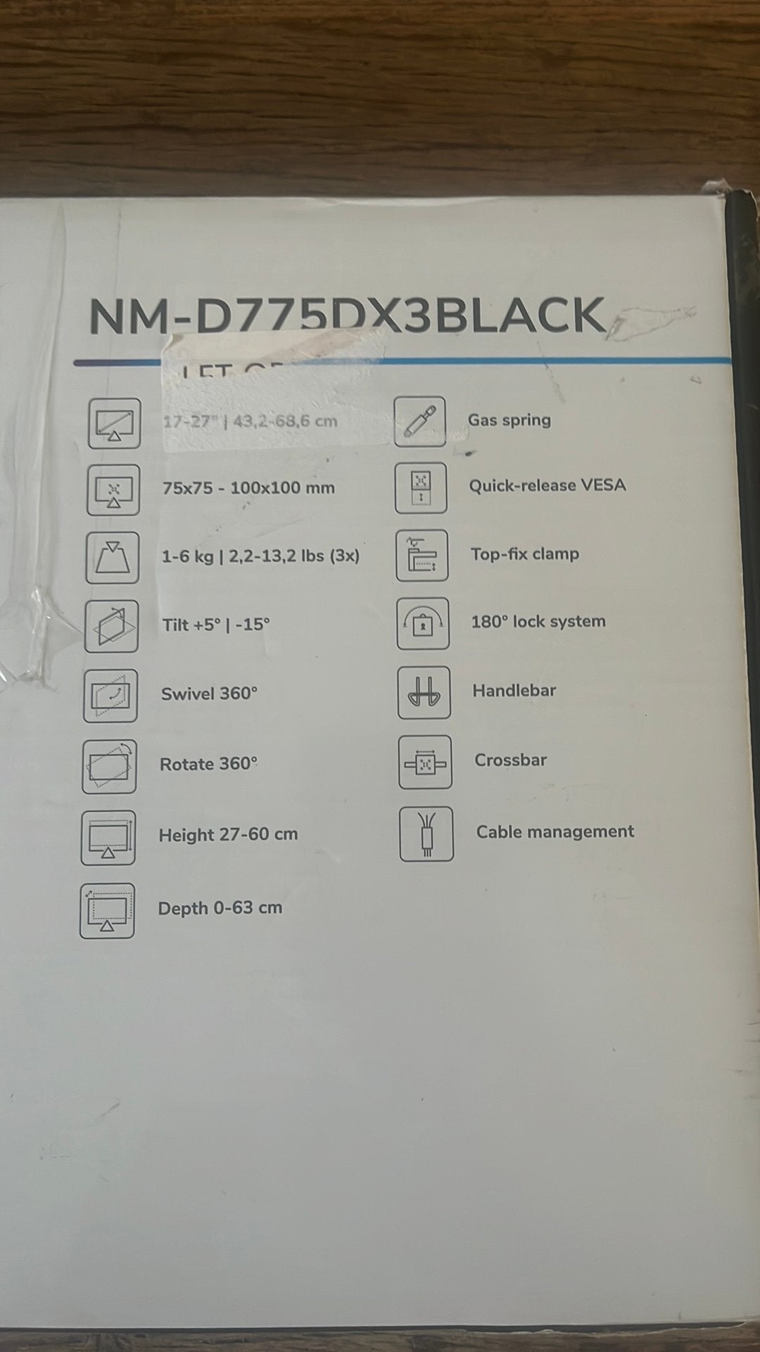 Neomounts NM-D775DX3BLACK Monitorarm 17-27" - gasveer - Topf, Ophalen of Verzenden, In hoogte verstelbaar, Overige typen, Neomounts