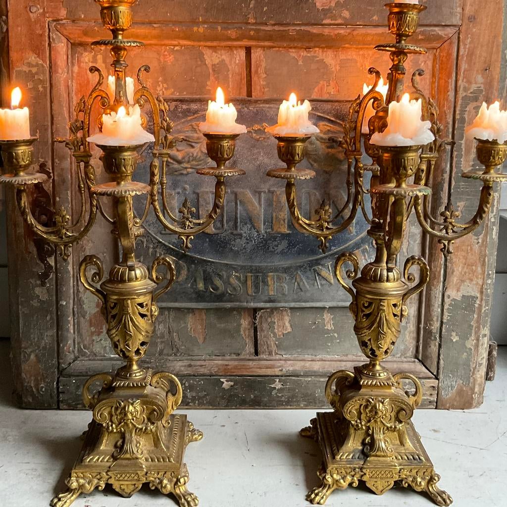 2 antieke vergulde kandelaars samen €199 *tres jolie Duiven*, Antiek en Kunst, Antiek | Kandelaars, Verzenden, Overige materialen
