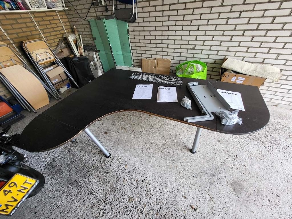 Groot houten hoek bureau, Ophalen, Zwart, Gebruikt, 180 cm