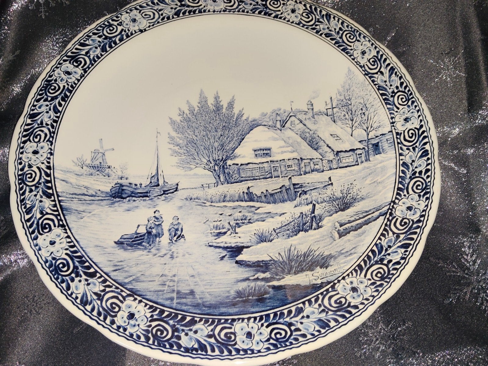 Delfts Blauw Boch wandbord met winterlandschap, Ophalen