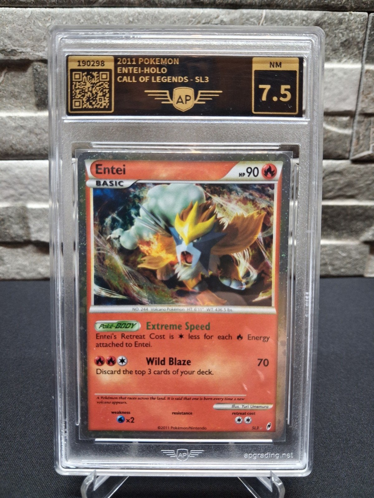 2011 Pokémon Entei-Holo Call of Legends SL3 AP Graded 7.5, Hobby en Vrije tijd, Verzamelkaartspellen | Pokémon, Ophalen of Verzenden