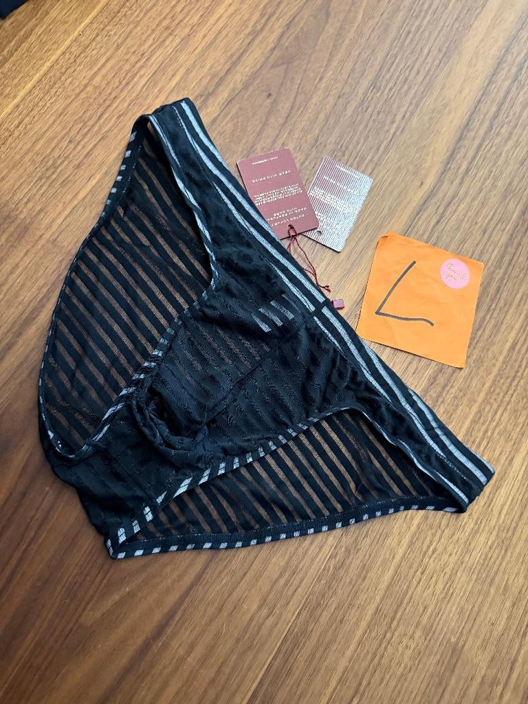 nylon slip, minislip, doorshcijnend, zwart, maat L, Ophalen of Verzenden, Zwart, Slip