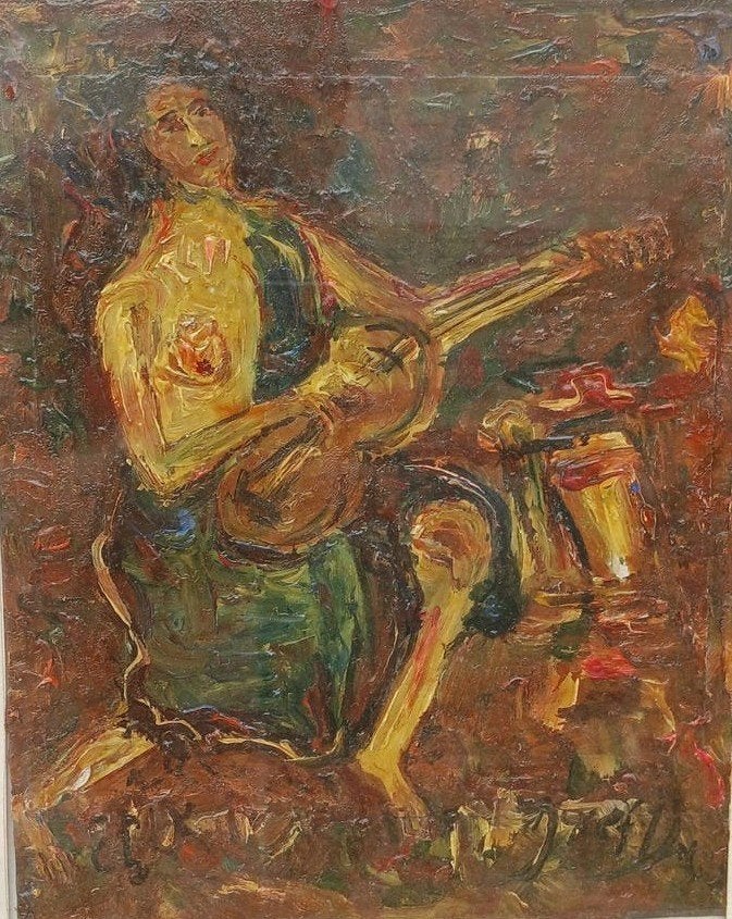 Lady mit gitara - Josef Dubiel von Lerach, Antiek en Kunst, Kunst | Schilderijen | Klassiek, Portret of Personen, Gedateerd, Impressionistisch