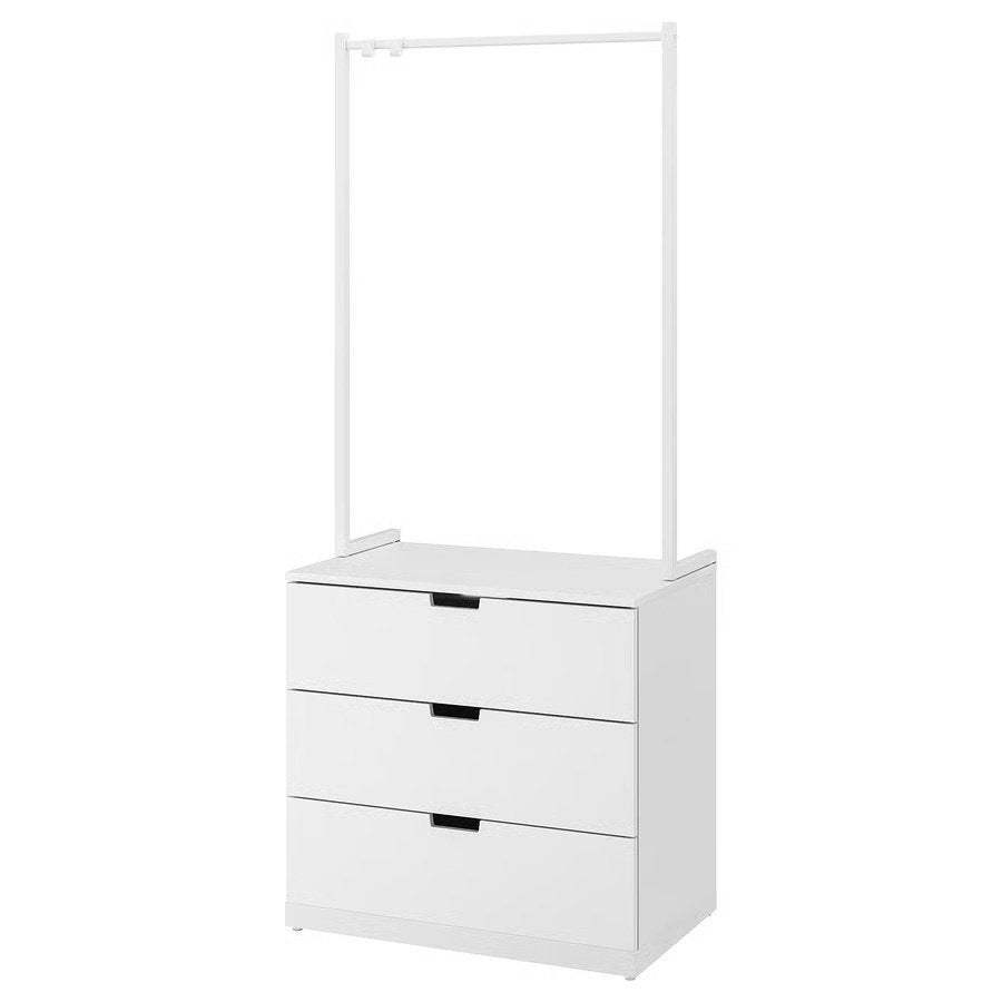 IKEA NORDLI Ladekast met Kledingroede – Wit – 3 Lades, Gebruikt, 50 tot 100 cm, 3 of 4 laden, Modern / Scandinavisch