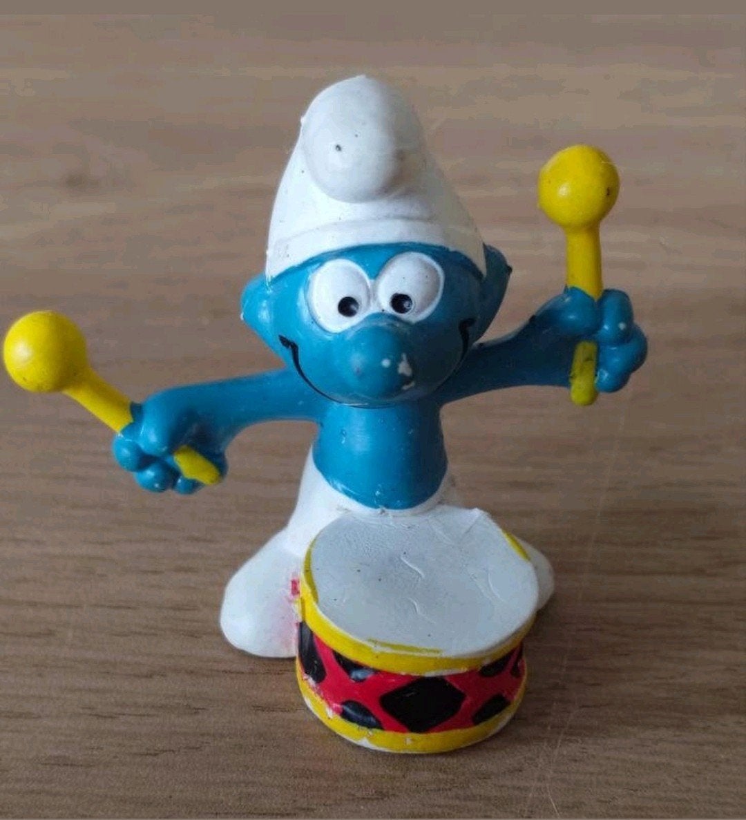 Smurf met trommel - Vintage Smurfen figuur, Verzamelen, Smurfen, Verzenden, Gebruikt, Muzieksmurf, Poppetje, Figuurtje of Knuffel