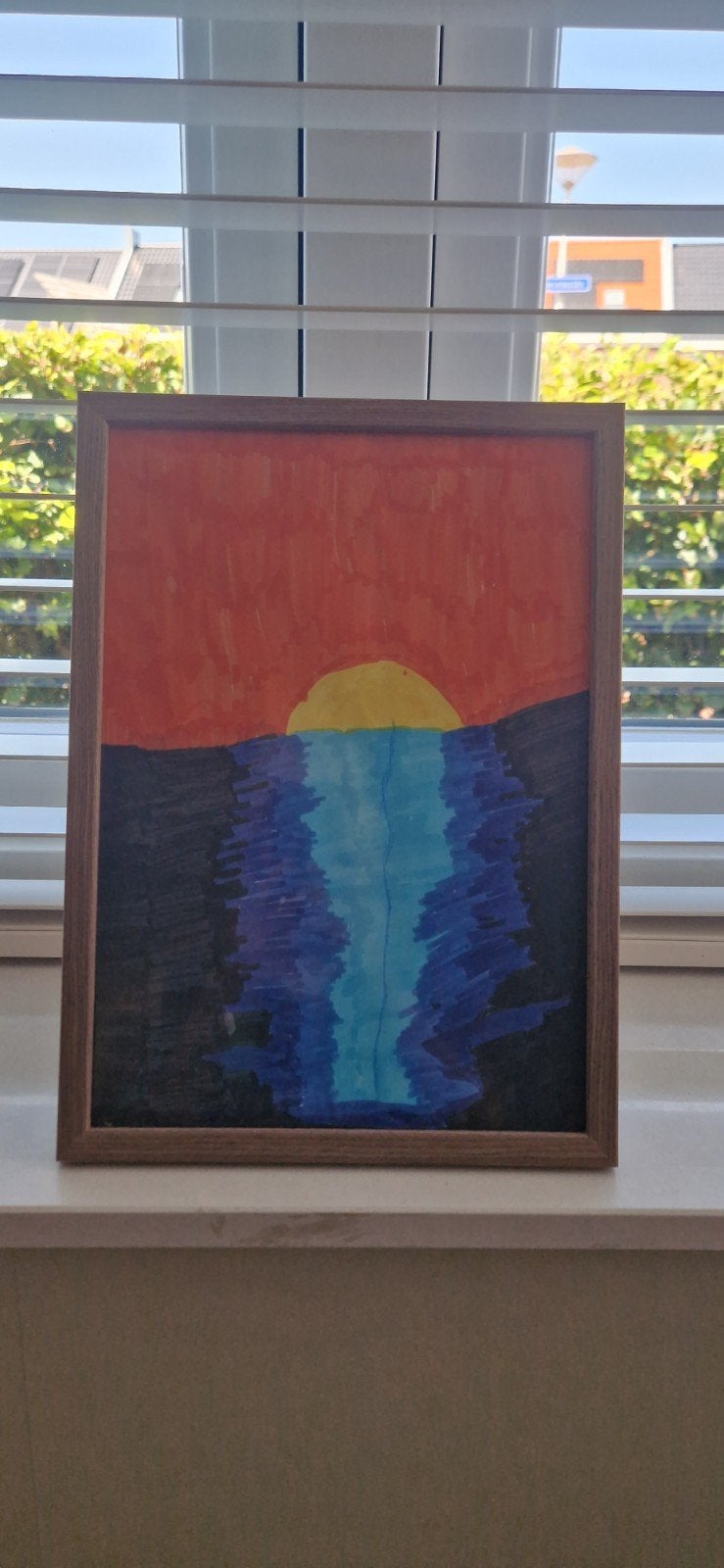 Houten fotolijst met schilderij - Zonsondergang, Ophalen of Verzenden, Fotolijst