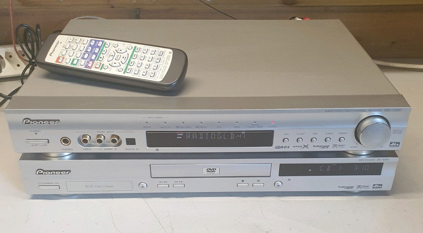 Pioneer set receiver vsx-c300 + cddvd speler dv-444 + remote, Gebruikt, Pioneer, Tuner of Radio, Losse componenten