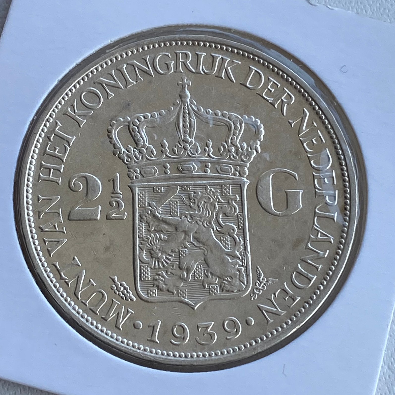 2,5 Gulden / Rijksdaalder Zilver uit 1939 (Nr2) Wilhelmina, Verzenden, Zilver, Koningin Wilhelmina, Losse munt