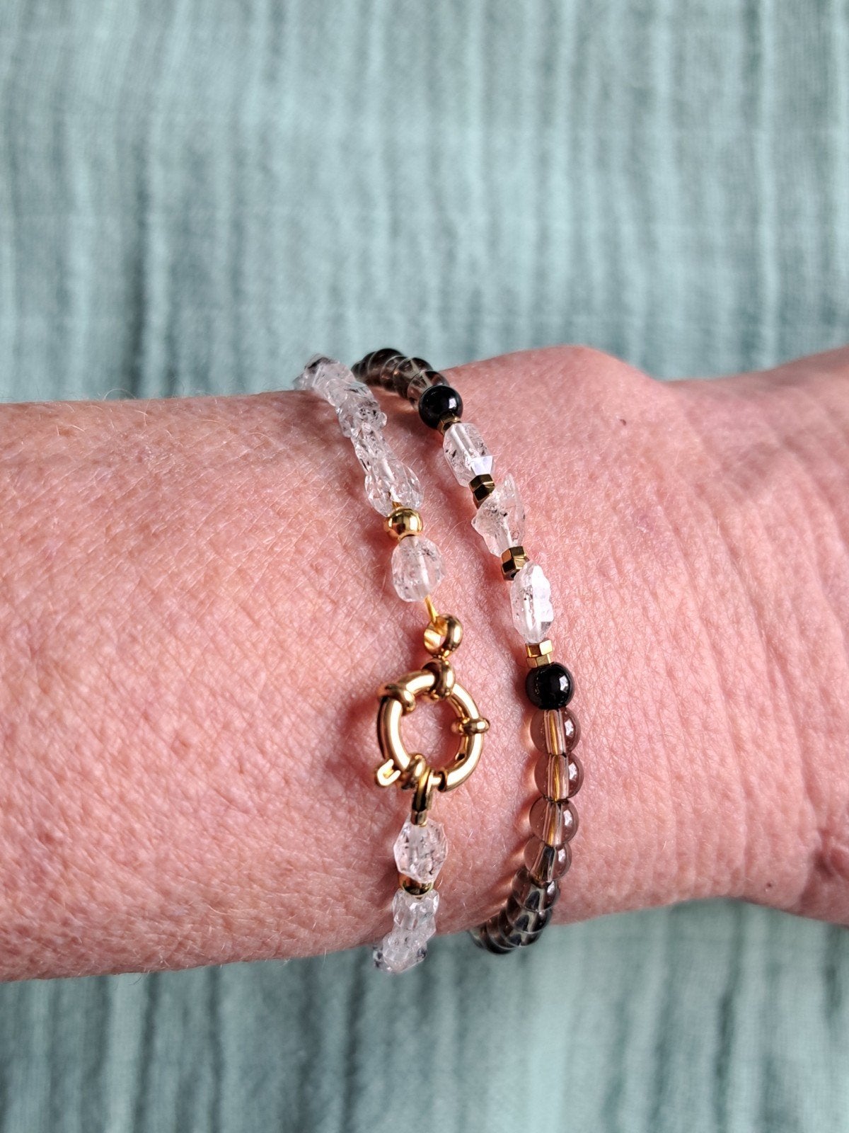 Set van Herkimer Diamant & Rookkwarts Armbanden 18.5 cm, Overige materialen, Overige kleuren, Met edelsteen, Nieuw