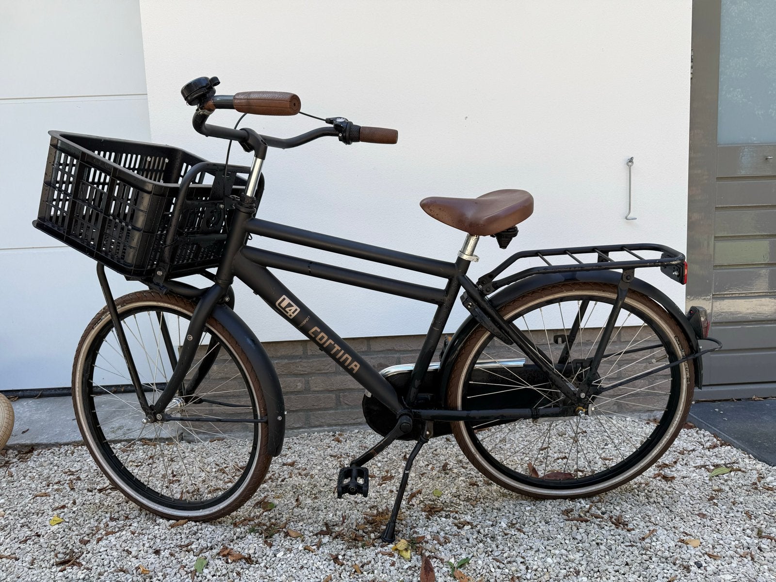 Cortina U4 Transportfiets - Zwart met bruin zadel 24 inch, Terugtraprem, Gebruikt, Versnellingen, 50 tot 53 cm