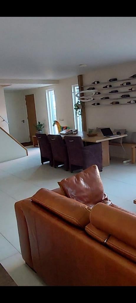 6 suede stoelen, Huis en Inrichting, Stoelen, Gebruikt, Vijf, Zes of meer stoelen, Leer, Bruin, Ophalen