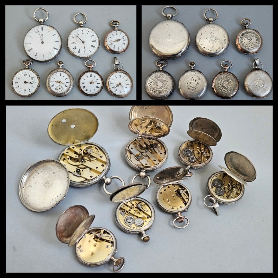 antiek zilver,  7 zilveren zakhorloges, diverse uitvoeringen, Ophalen of Verzenden, Zilver