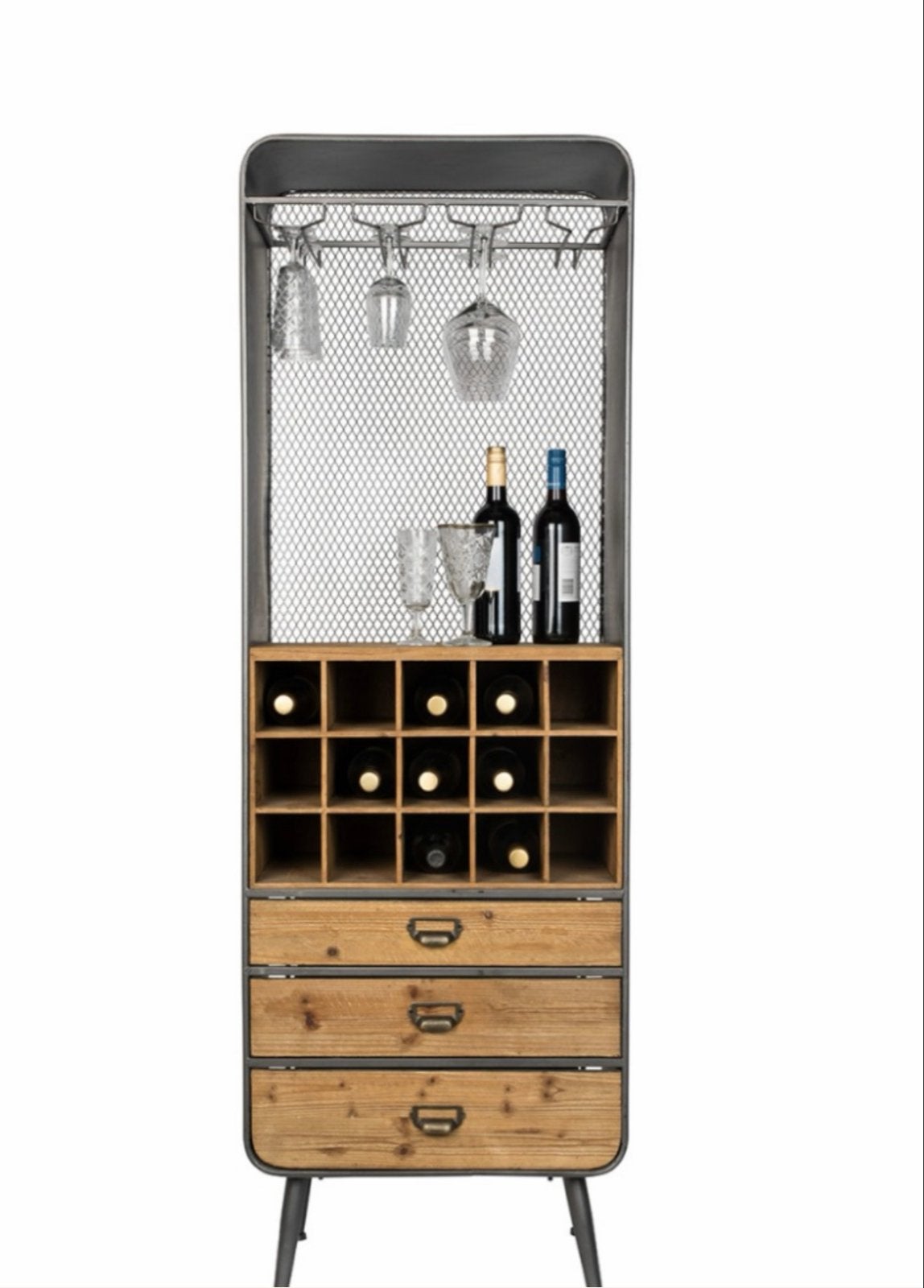 Wijnkast– Hout & Metaal Wine Cabinet, Huis en Inrichting, Ophalen, 15 tot 25 flessen, Zo goed als nieuw, 75 – 100