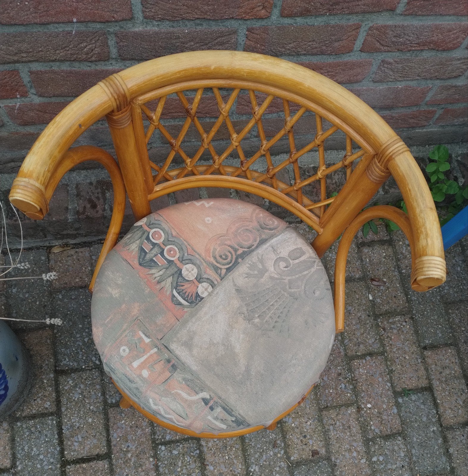 Vintage rotan kuipstoel / bamboe bijzetstoel Boho, Huis en Inrichting, Ophalen, Gebruikt, Overige kleuren, Vintage, Bohemien