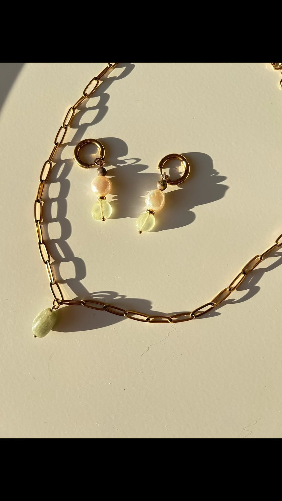 Stainless steel oorbellen/ ketting natuursteen, Sieraden, Tassen en Uiterlijk, Kettingen, Ophalen of Verzenden, Nieuw, Overige materialen