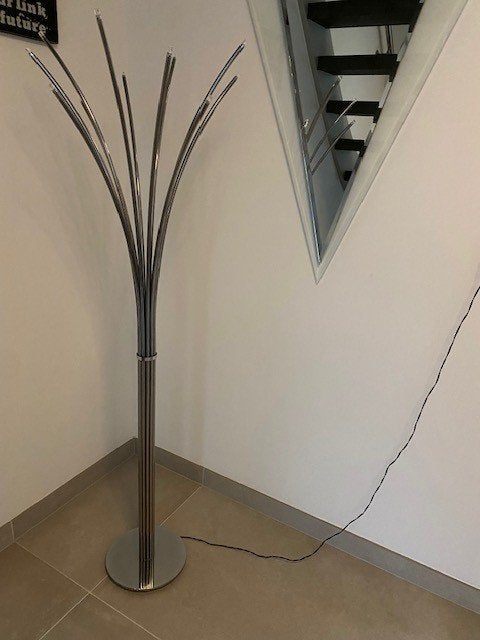 Ikea Hovnas zilverchrome (metalen) vloerlamp, Ophalen, 100 tot 150 cm, Zo goed als nieuw, Metaal