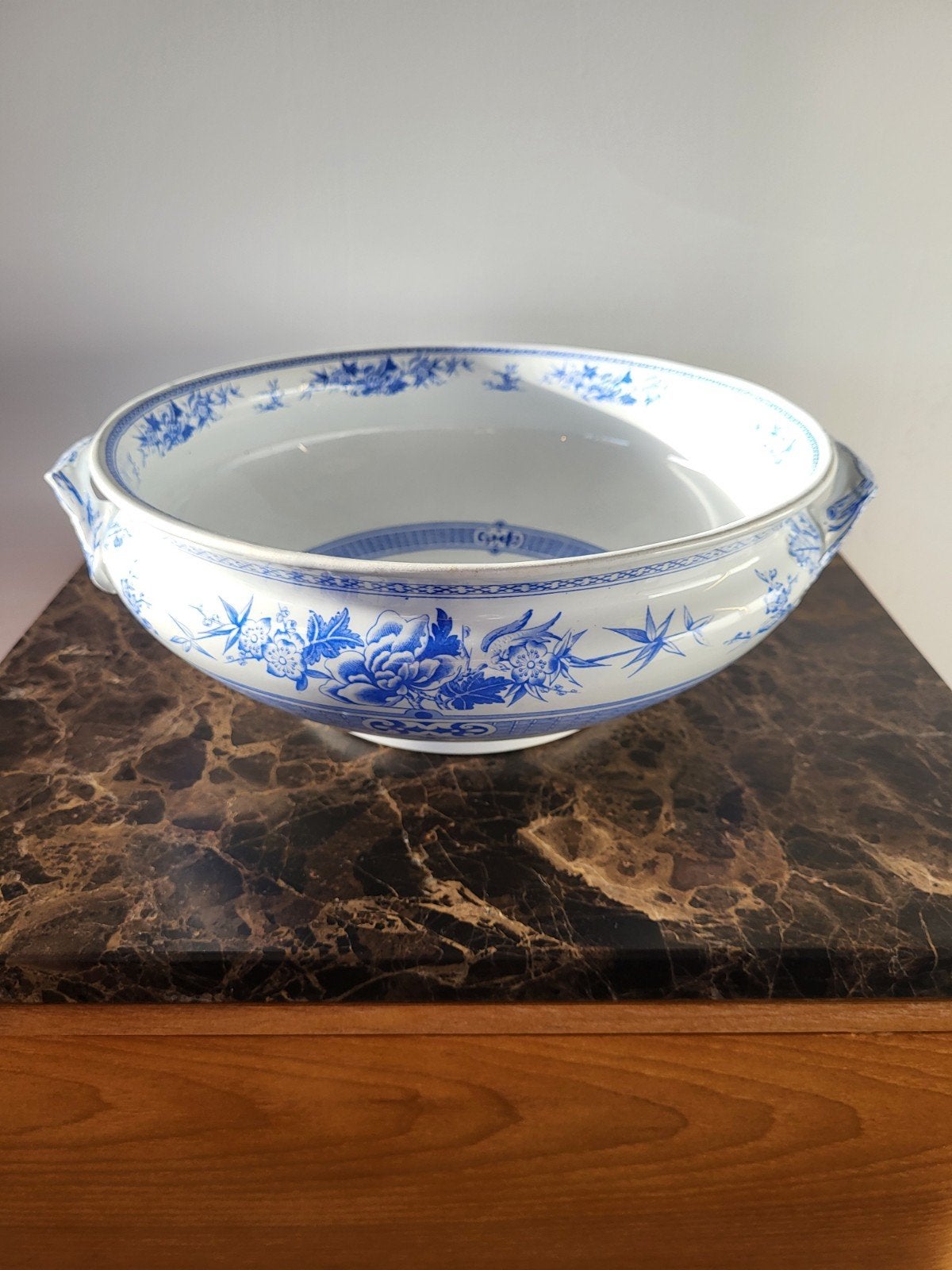 Grote antieke blauw witte schaal Wedgwood Palm 1880, Ophalen of Verzenden