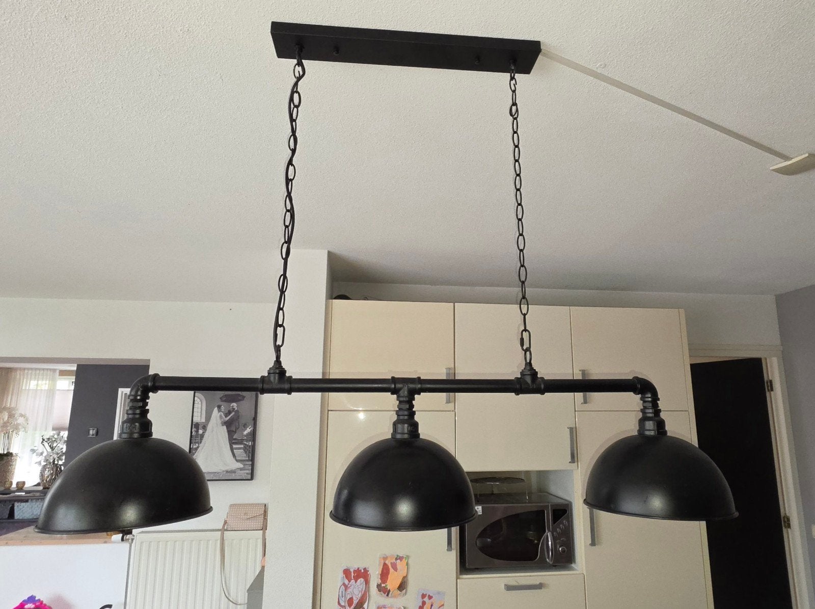 Industriële eettafel lamp 3 lampen, Huis en Inrichting, Ophalen