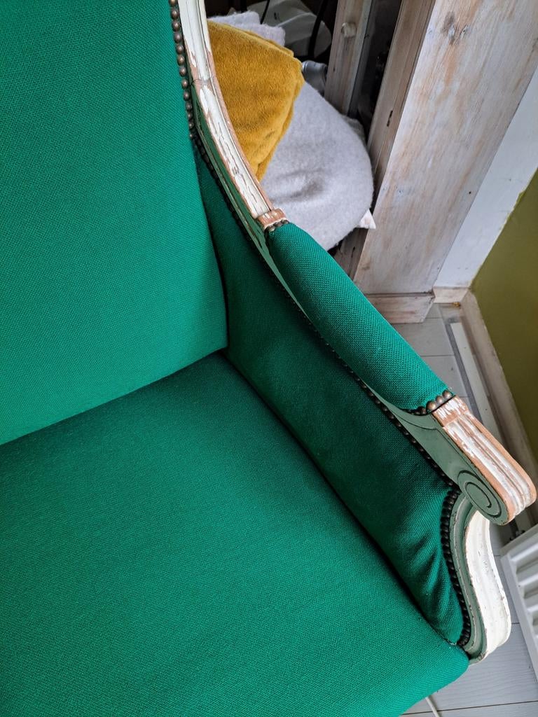 Antieke Vintage Fauteuil - Appelgroen Van der Ploeg Stof, Ophalen