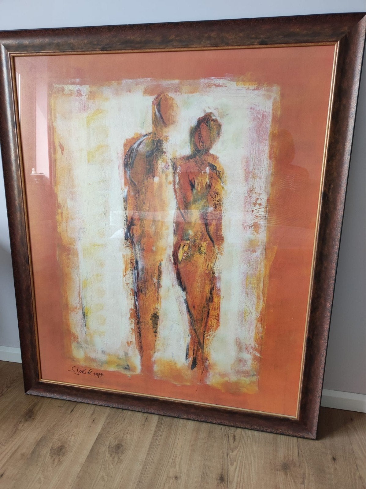 Groot ingelijst kunstwerk van S. Goebel - Abstract figuren, Ophalen