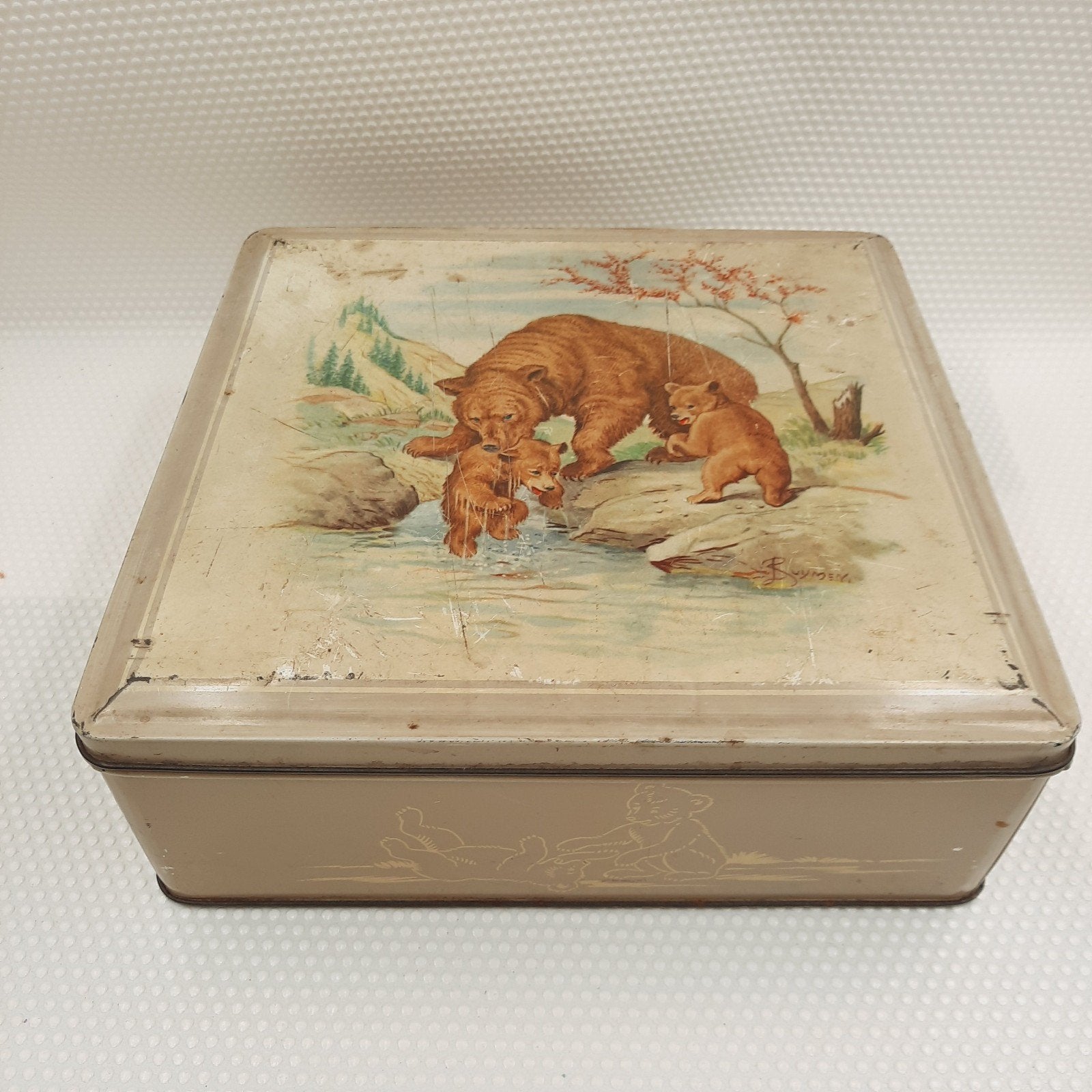 Vintage blik Van Melle met berenafbeelding, Antiek en Kunst, Ophalen of Verzenden