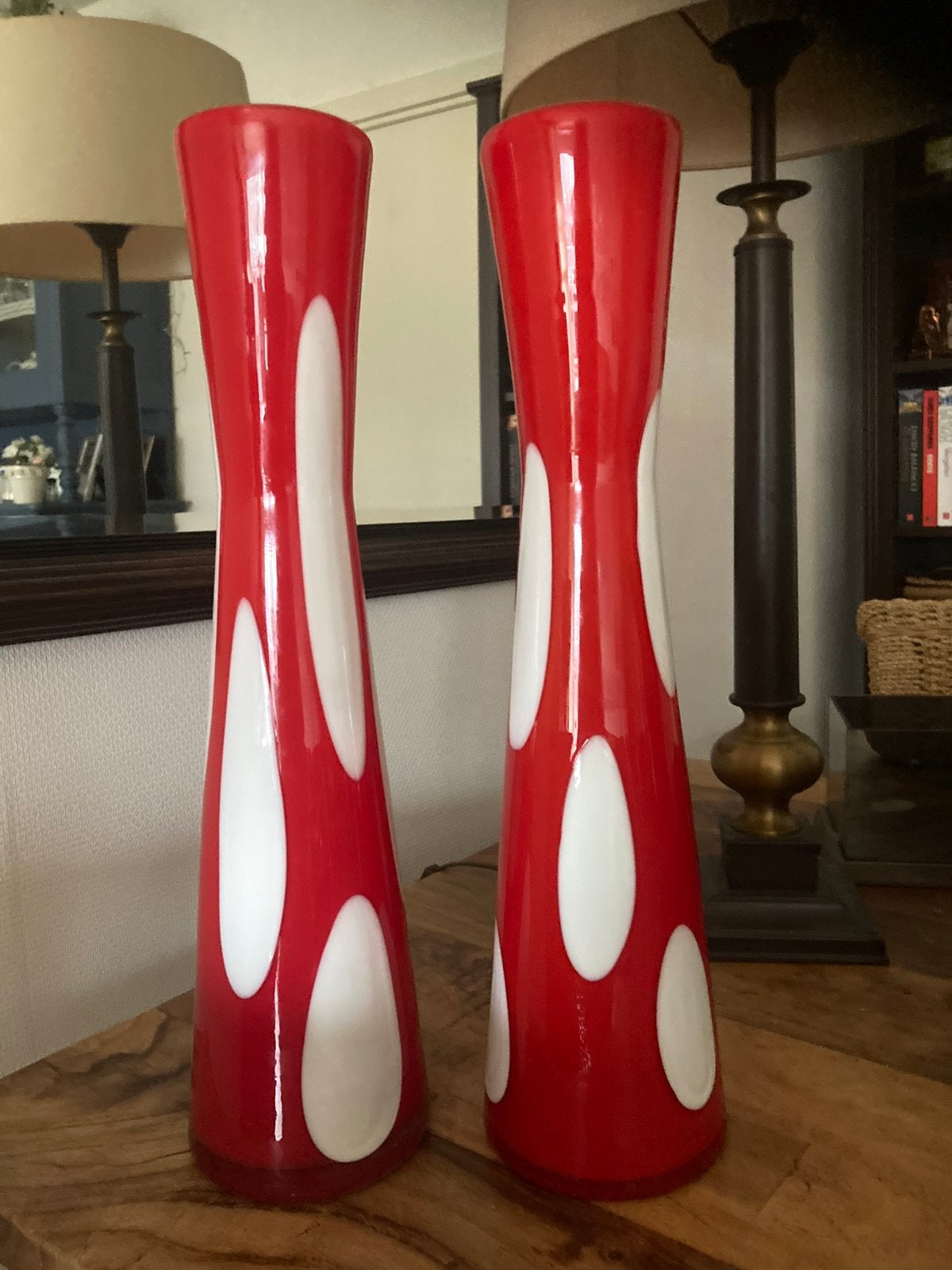 Rood Witte Vazen Glas 2 stuksi, Ophalen of Verzenden, 40 cm, Rood, Glas