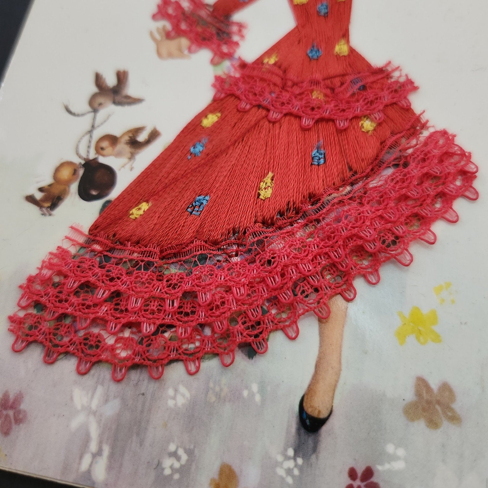 Vintage Ansichtkaart Spaanse Danseres Geborduurd, Verzenden, Gelopen