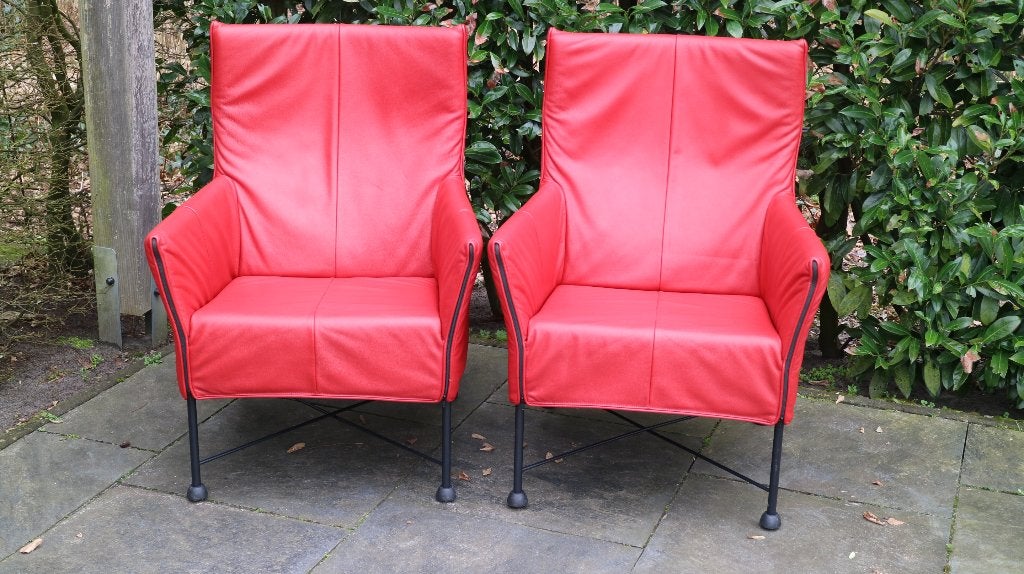 Montis Charly Flex rood leren fauteuils., Ophalen, Design fauteuils, Zo goed als nieuw, 50 tot 75 cm