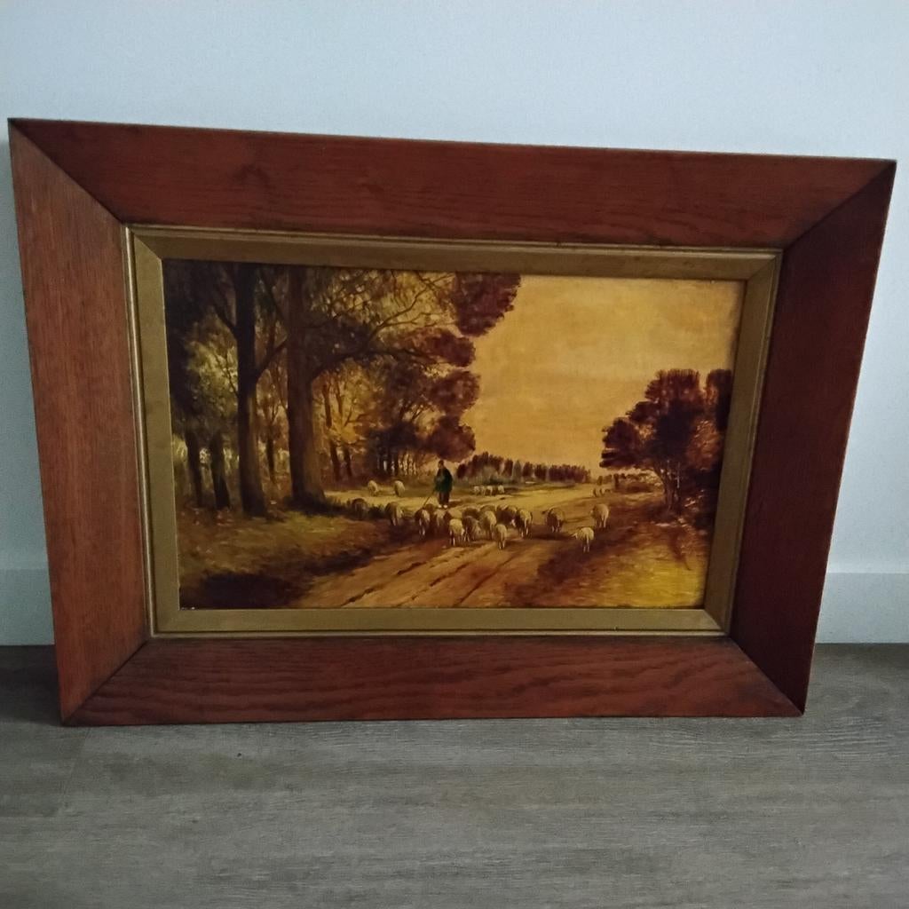 Gesigneerd schilderij van landschap met schapen, Antiek en Kunst, Kunst | Schilderijen | Klassiek, Ophalen