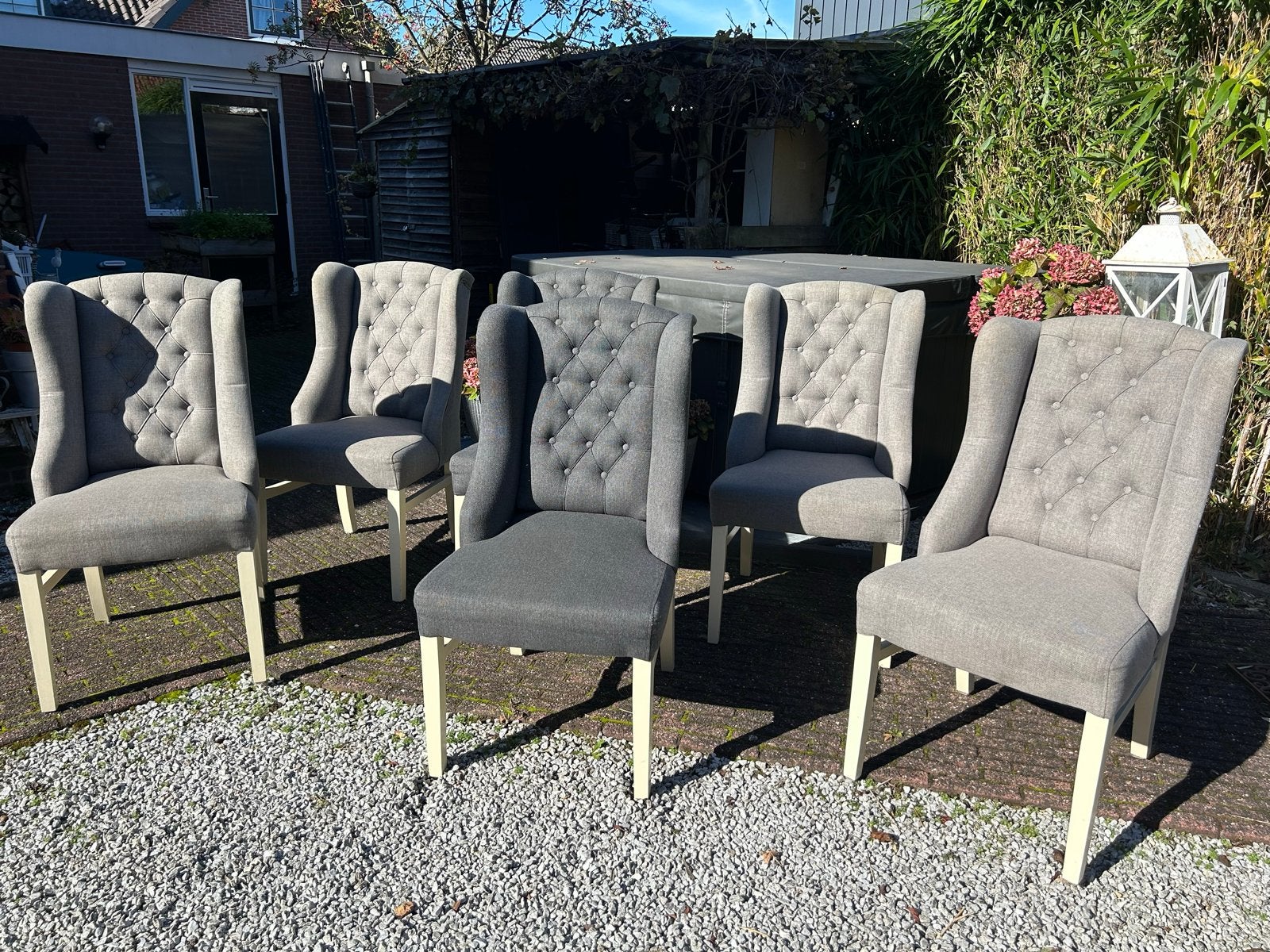 6x Eetkamerstoelen Grijs - Stof - Gebruikt, Huis en Inrichting, Ophalen, Gebruikt, Vijf, Zes of meer stoelen, Stof