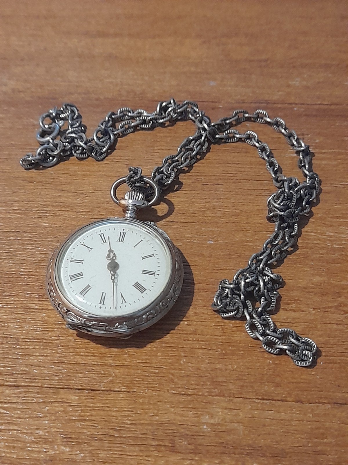 Antiek Zilveren Horloge met Oude Zilveren Ketting, Ophalen of Verzenden, Zilver