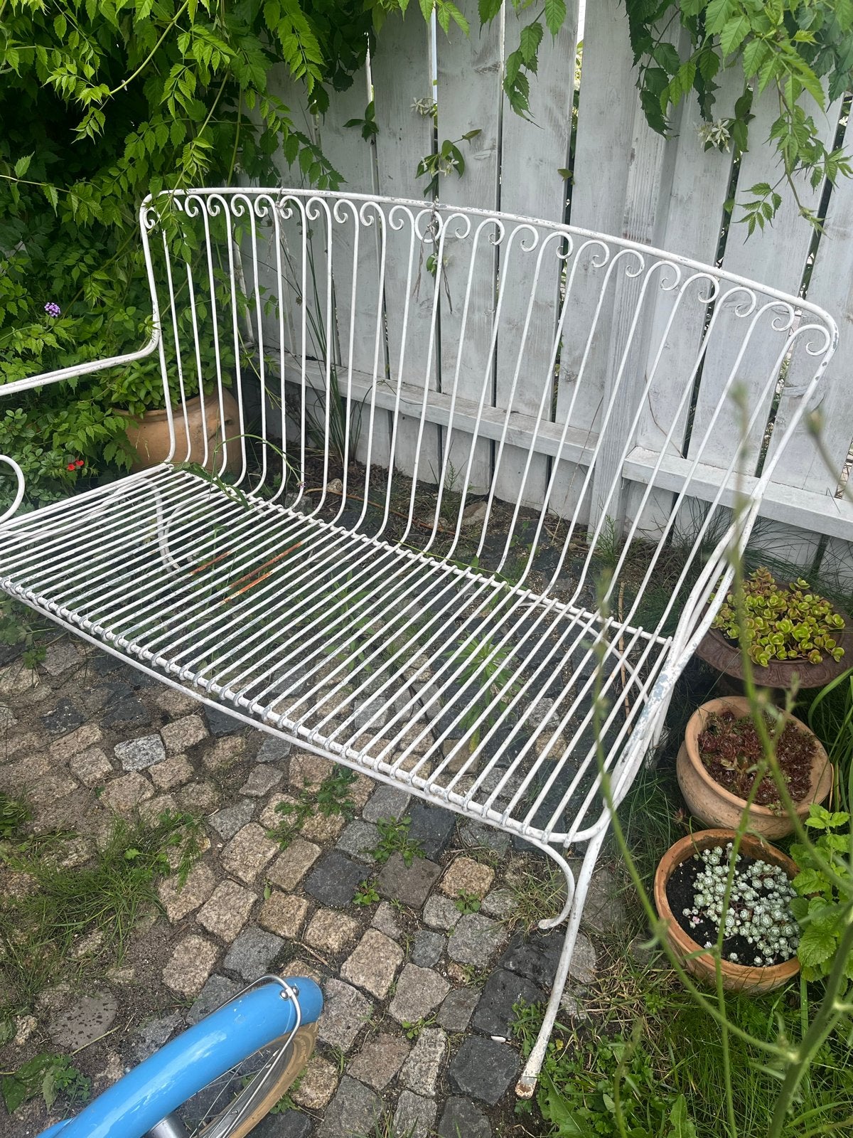Franse bistrot tuinset: gietijzeren bank en 2 stoelen, Ophalen, Gebruikt, Metaal