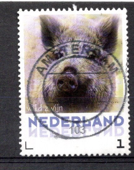 gestempelde zegel. Persoonlijke: wild zwijn, Ophalen of Verzenden, Na 1940, Gestempeld