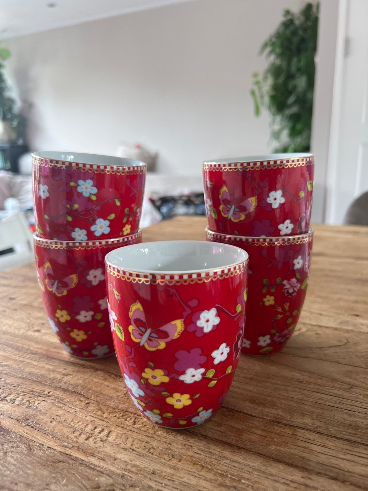Set van 5 Pip Studio mokken rood floral, Pip Studio, Nieuw, Overige stijlen, Porselein