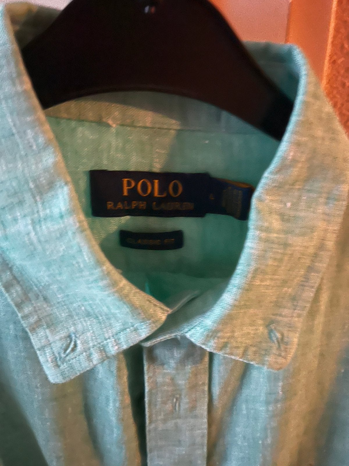 Polo Ralph Lauren Zeegroen Overhemd – Maat L – Linnen, Ophalen of Verzenden, Zo goed als nieuw, Groen, Halswijdte 41/42 (L)